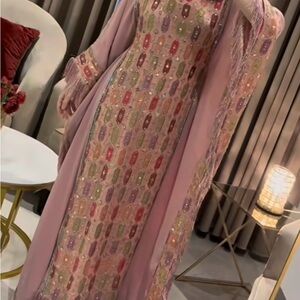 Elegant Pink Embellished Dress / Abaya/ kaftan